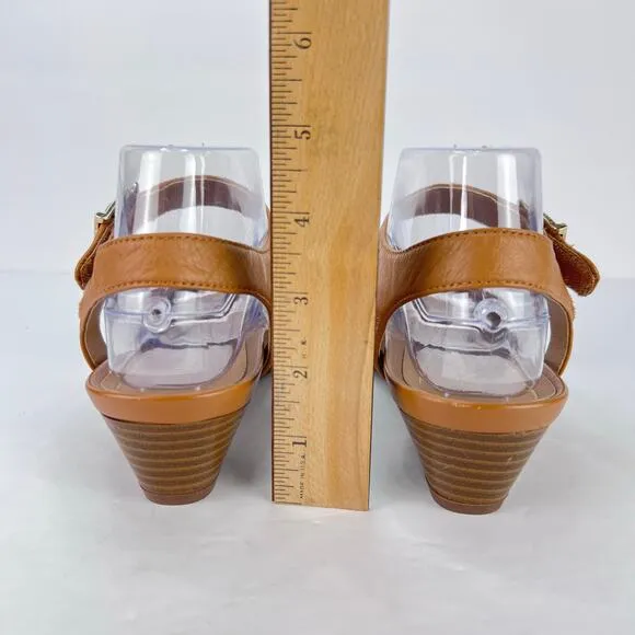 EUC Vionic Frances Tan Leather Comfort Orthotic Wedge Women's Shoes Sandals 6