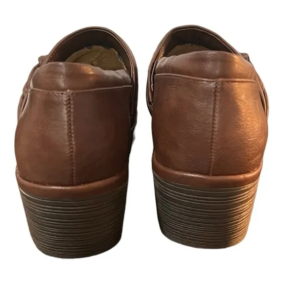 Euro Soft Tarra Brown Vegan Chunky Heeled Slip-On Shoes Size 11