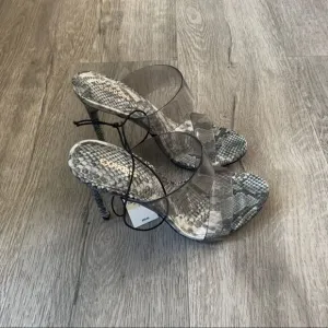 Express Madison Heeled Sandals in Snakeskin
