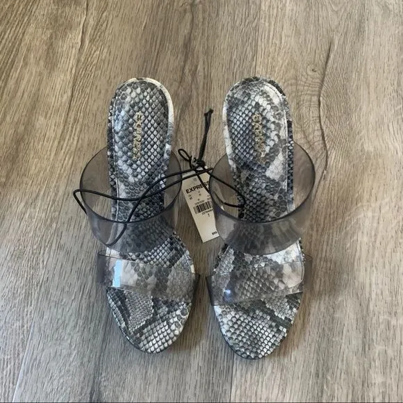 Express Madison Heeled Sandals in Snakeskin