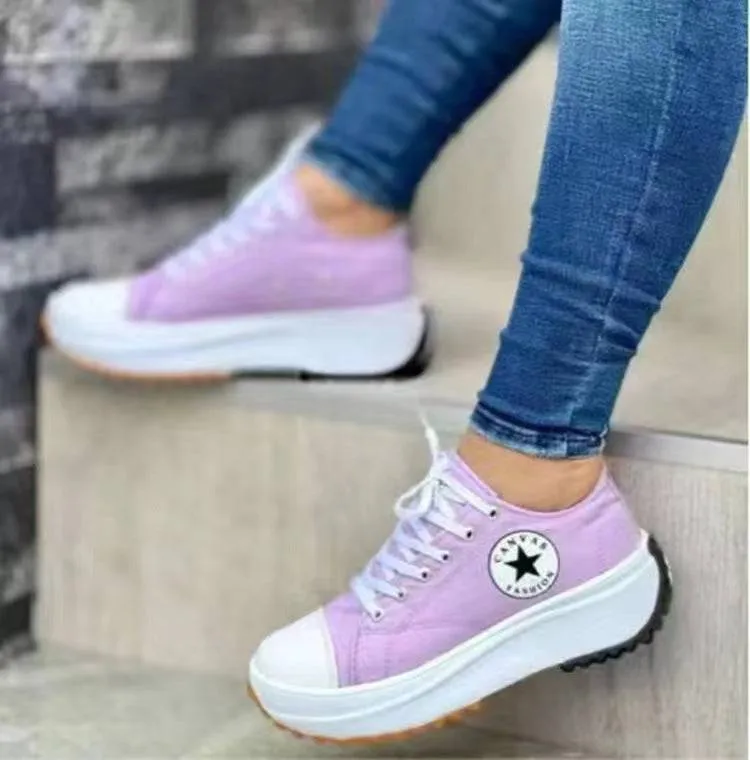 Fanyil round toe lace-up platform arch support canvas shoes