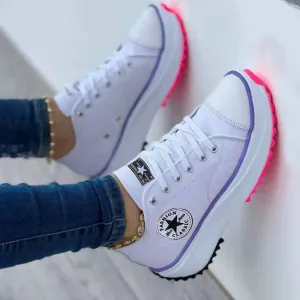 Fanyil round toe lace-up platform arch support canvas shoes