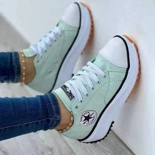 Fanyil round toe lace-up platform arch support canvas shoes