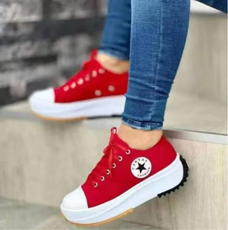 Fanyil round toe lace-up platform arch support canvas shoes