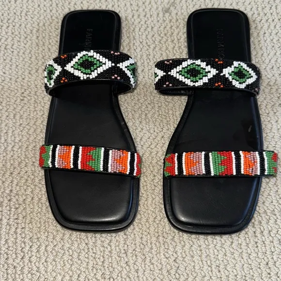 Farm Rio Beaded Square Toe Black Sandals Slides Size 9