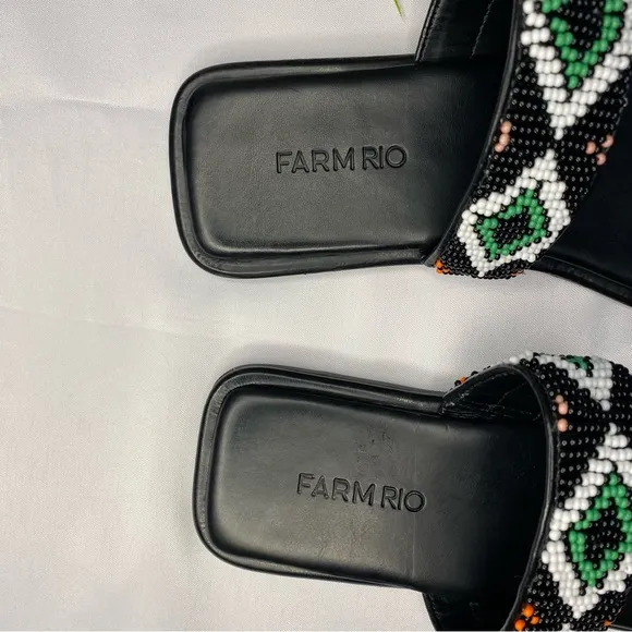 FARM RIO Black Beaded Square Toe Slide Sandals Size 6