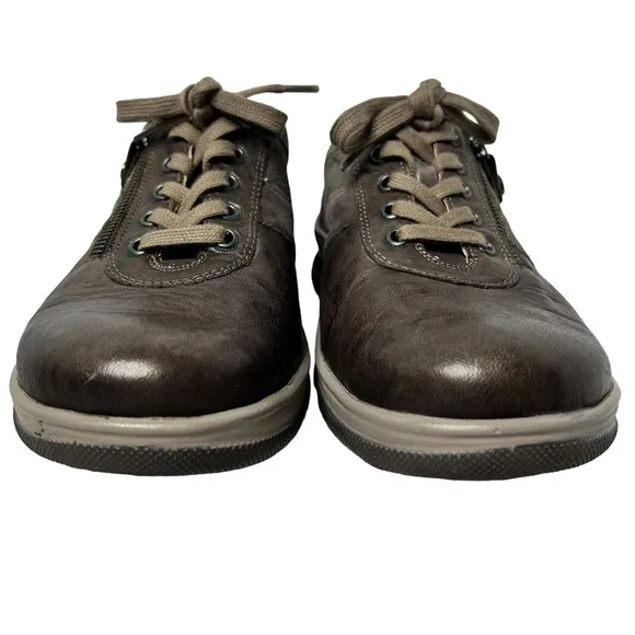 FIDELIO Hallux Haley Side Zip Leather Fossil Grey Shoes Women's Size 9.5 UK 7