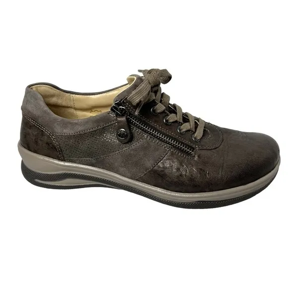 FIDELIO Hallux Haley Side Zip Leather Fossil Grey Shoes Women's Size 9.5 UK 7