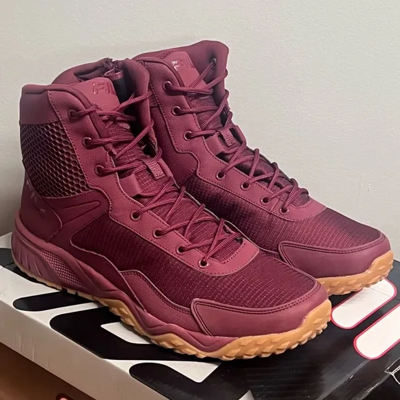 Fila Mens Boots Chastizer Burgundy Leather Mesh Ankle Support Boot Size 11 NIB
