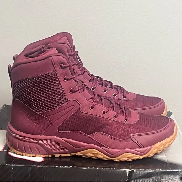 Fila Mens Boots Chastizer Burgundy Leather Mesh Ankle Support Boot Size 11 NIB