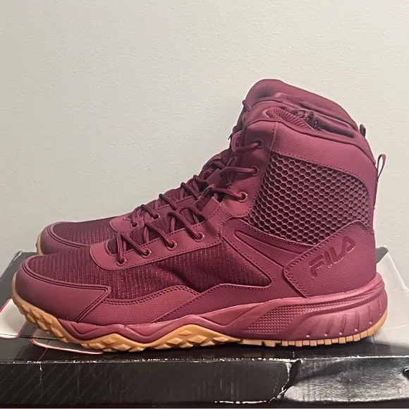 Fila Mens Boots Chastizer Burgundy Leather Mesh Ankle Support Boot Size 11 NIB