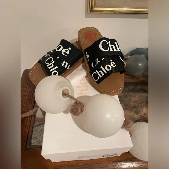 ❤️Final Price❤️Authentic Chloe’ Woody Logo Ribbon Slide Sandals
