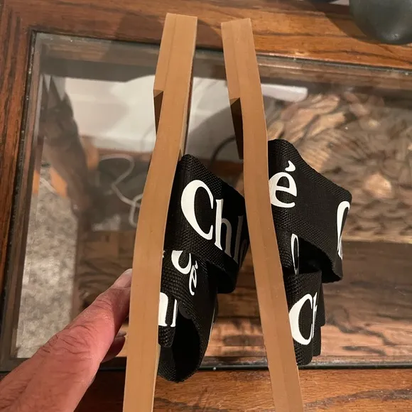 ❤️Final Price❤️Authentic Chloe’ Woody Logo Ribbon Slide Sandals