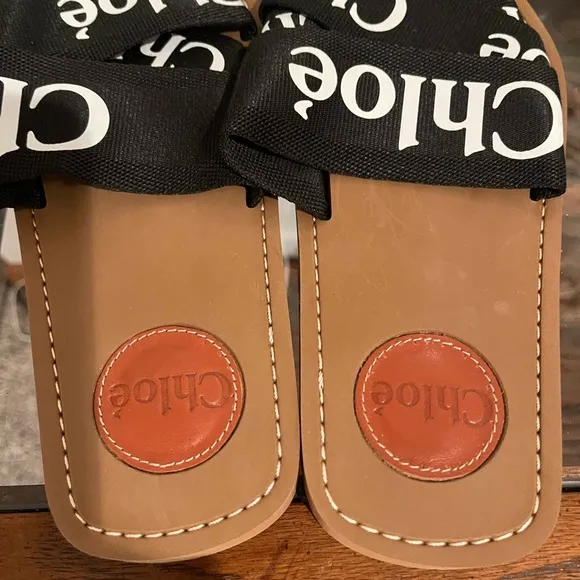 ❤️Final Price❤️Authentic Chloe’ Woody Logo Ribbon Slide Sandals