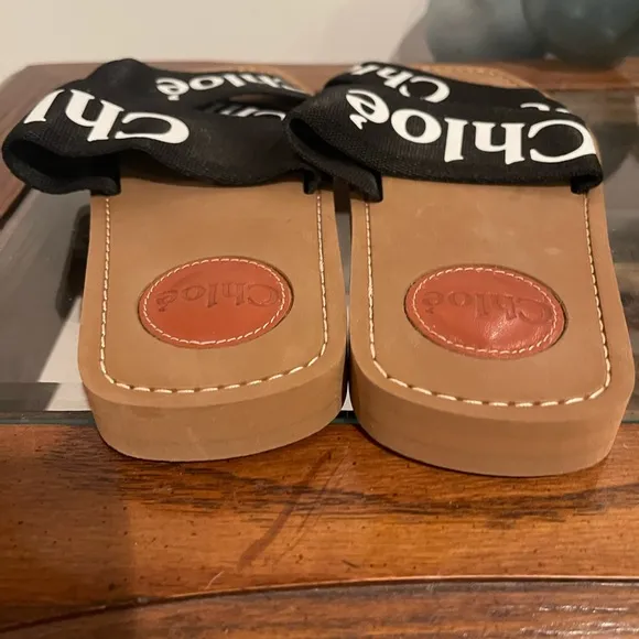 ❤️Final Price❤️Authentic Chloe’ Woody Logo Ribbon Slide Sandals
