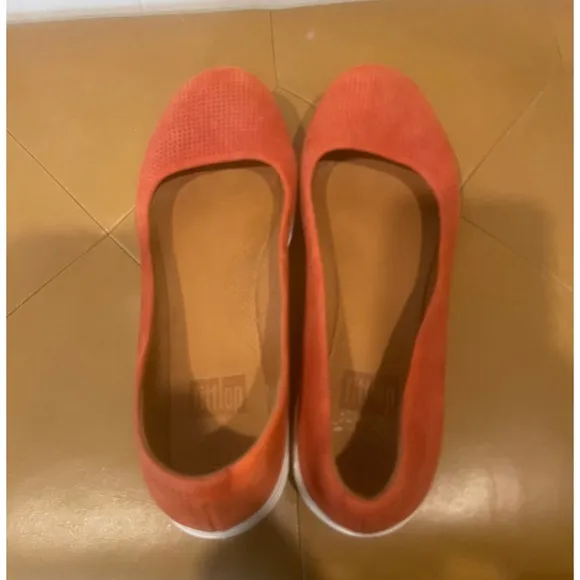 Fitflop Ballet Flats Suede Leather Comfort Walking Shoes Orange Red Sz Women  9