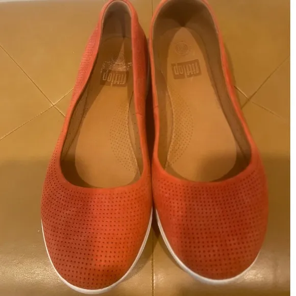 Fitflop Ballet Flats Suede Leather Comfort Walking Shoes Orange Red Sz Women  9