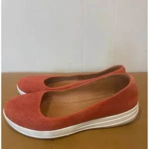 Fitflop Ballet Flats Suede Leather Comfort Walking Shoes Orange Red Sz Women  9