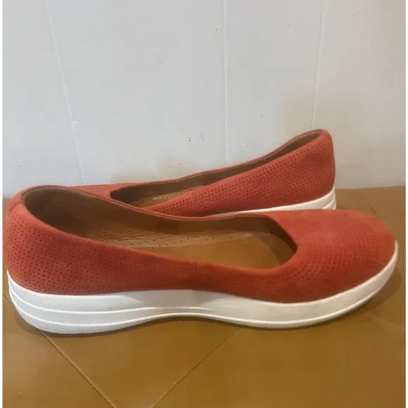 Fitflop Ballet Flats Suede Leather Comfort Walking Shoes Orange Red Sz Women  9