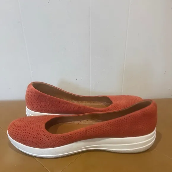 Fitflop Ballet Flats Suede Leather Comfort Walking Shoes Orange Red Sz Women  9