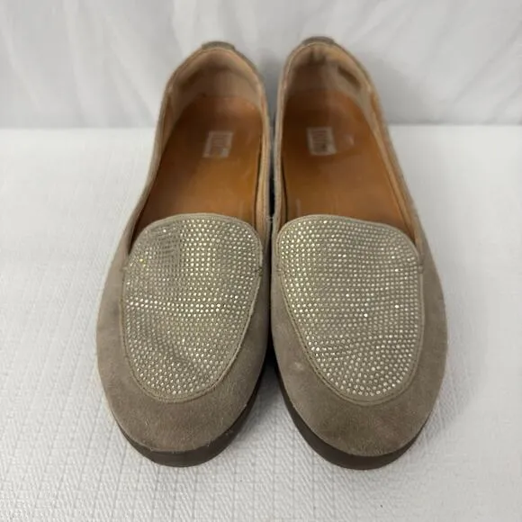 Fitflop Crystal Sneaker Loafer Womens Size 8.5 Suede Comfort Sparkly Wedge Taupe