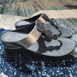 Fitflop Halo Toe Post Ladies Summer Metallic Sandals Bead-Circle Pewter Black 9
