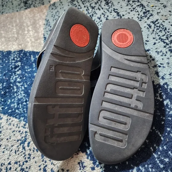 Fitflop Halo Toe Post Ladies Summer Metallic Sandals Bead-Circle Pewter Black 9