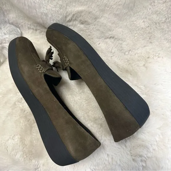 Fitflop J17 Tassel Bow Suede Sneakersloafer Comfort Shoes Dark Green 10