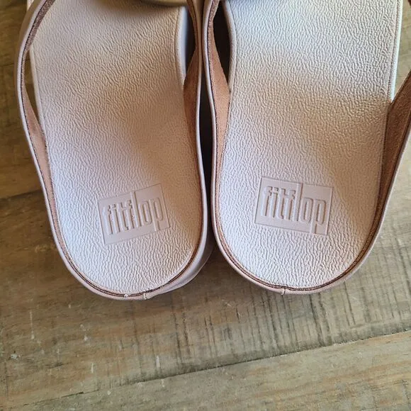 FitFlop™ Women's Halo Metallic Trim Toe-Post Sandals - Beige / Mauve -Size 11