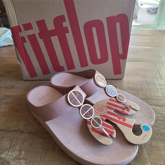 FitFlop™ Women's Halo Metallic Trim Toe-Post Sandals - Beige / Mauve -Size 11
