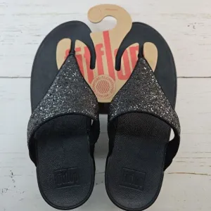 FitFlop Womens Shimma Glitter Toe Post Sandals Size 7 Thong Black X03-339‎