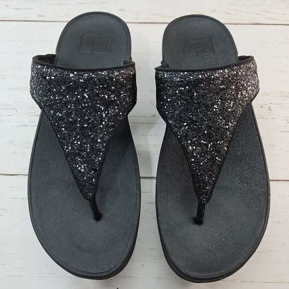 FitFlop Womens Shimma Glitter Toe Post Sandals Size 7 Thong Black X03-339‎