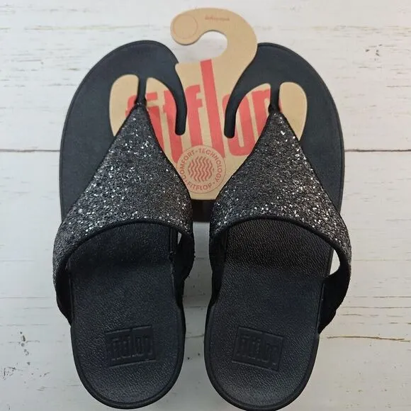 FitFlop Womens Shimma Glitter Toe Post Sandals Size 7 Thong Black X03-339‎