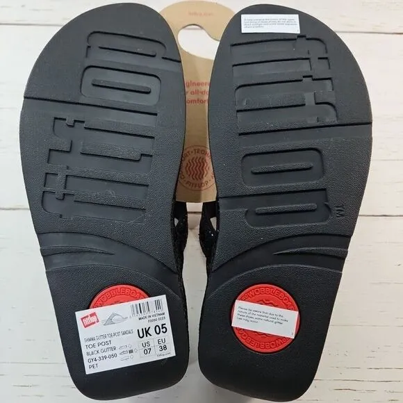 FitFlop Womens Shimma Glitter Toe Post Sandals Size 7 Thong Black X03-339‎