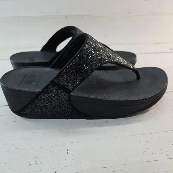 FitFlop Womens Shimma Glitter Toe Post Sandals Size 7 Thong Black X03-339‎