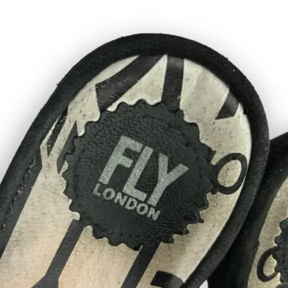 Fly London Black Suede Palpfly Peep Toe Sandals