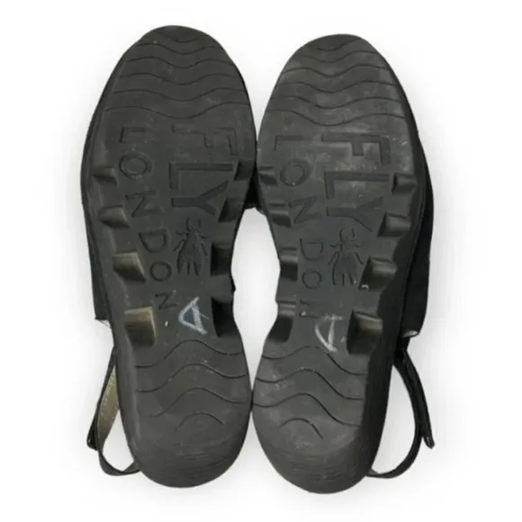 Fly London Black Suede Palpfly Peep Toe Sandals