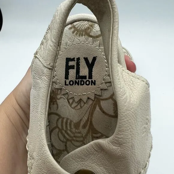 Fly London Cream Yiva Lace Up Wedge Sandals Size 6