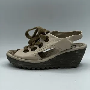 Fly London Cream Yiva Lace Up Wedge Sandals Size 6