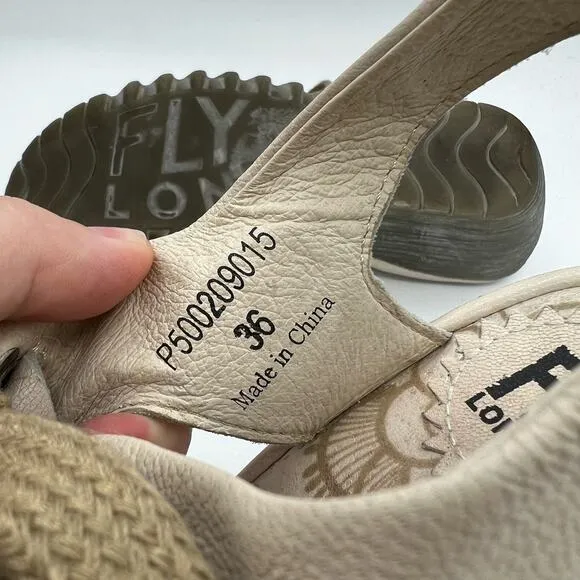Fly London Cream Yiva Lace Up Wedge Sandals Size 6