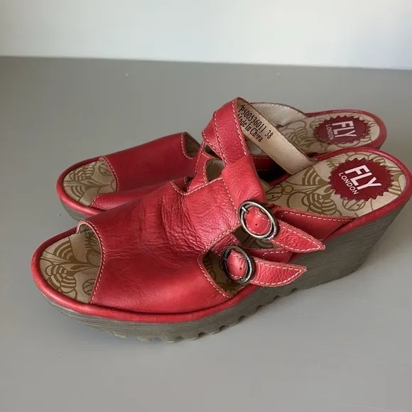 Fly London Peep Toe Wedge Sandals Size 38