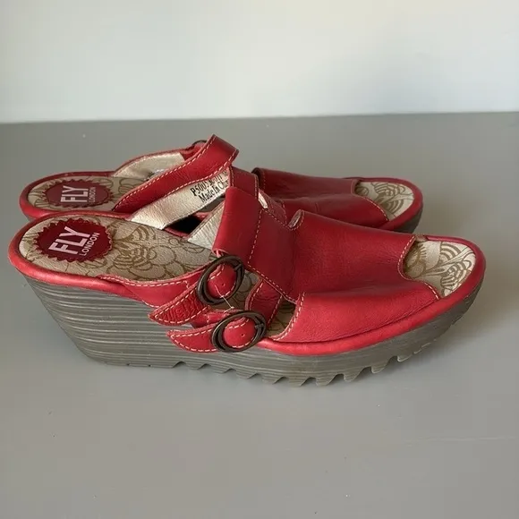 Fly London Peep Toe Wedge Sandals Size 38