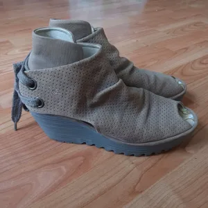 Fly London Peep Toe Wedge Suede Tan Sandals Summer 39