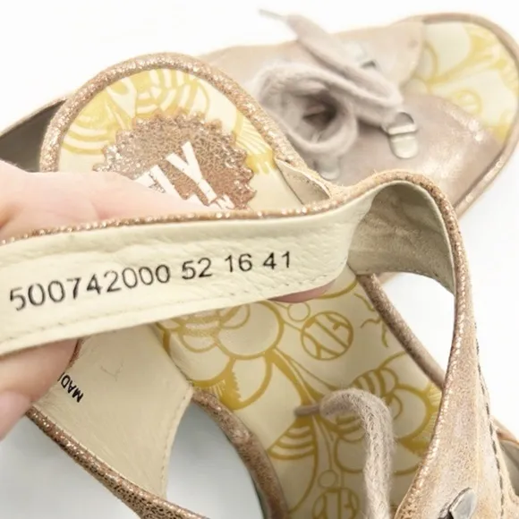 Fly London Ylfa Lace Up Leather Wedge Sandals Size 41 or 10 Gold Metallic