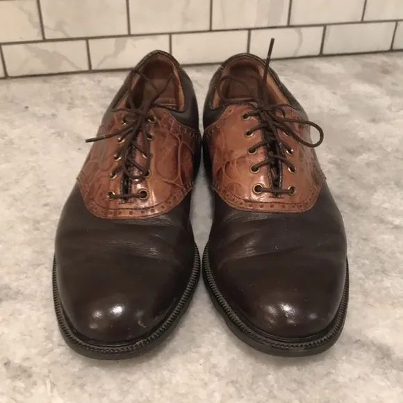Footjoy Icon Croc Golf Shoes Mens 8.5 Brown Dark Gator Style 52236 Saddle