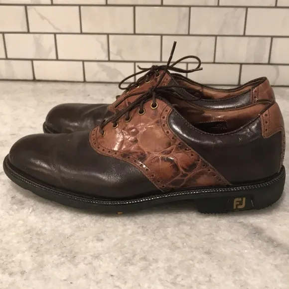 Footjoy Icon Croc Golf Shoes Mens 8.5 Brown Dark Gator Style 52236 Saddle