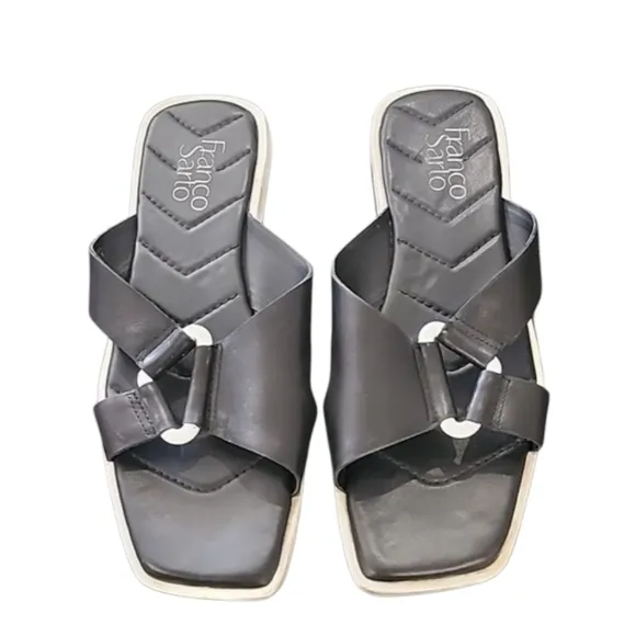 FRANCO SARTO Molana Leather Sandals 7.5 Slides Minimalist Buckle Square Toe