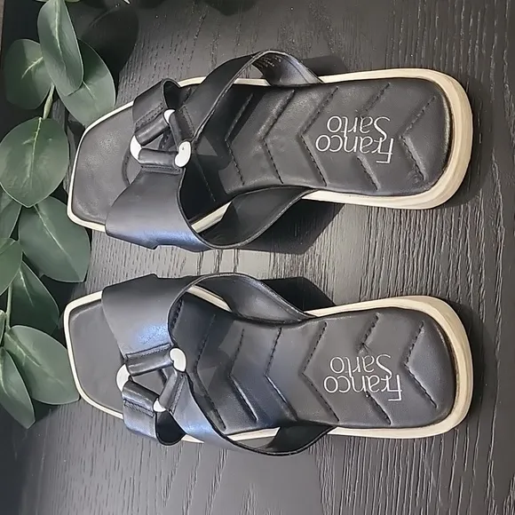 FRANCO SARTO Molana Leather Sandals 7.5 Slides Minimalist Buckle Square Toe