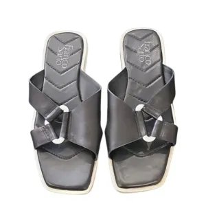 FRANCO SARTO Molana Leather Sandals 7.5 Slides Minimalist Buckle Square Toe