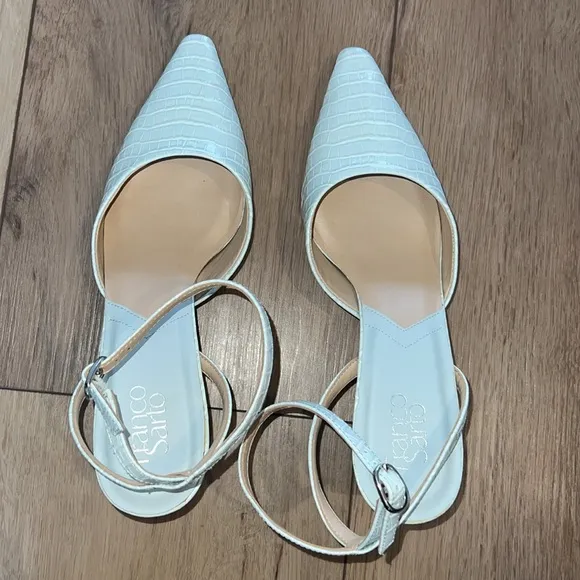 Franco Sarto White Croc-Embossed Slingback Heels
